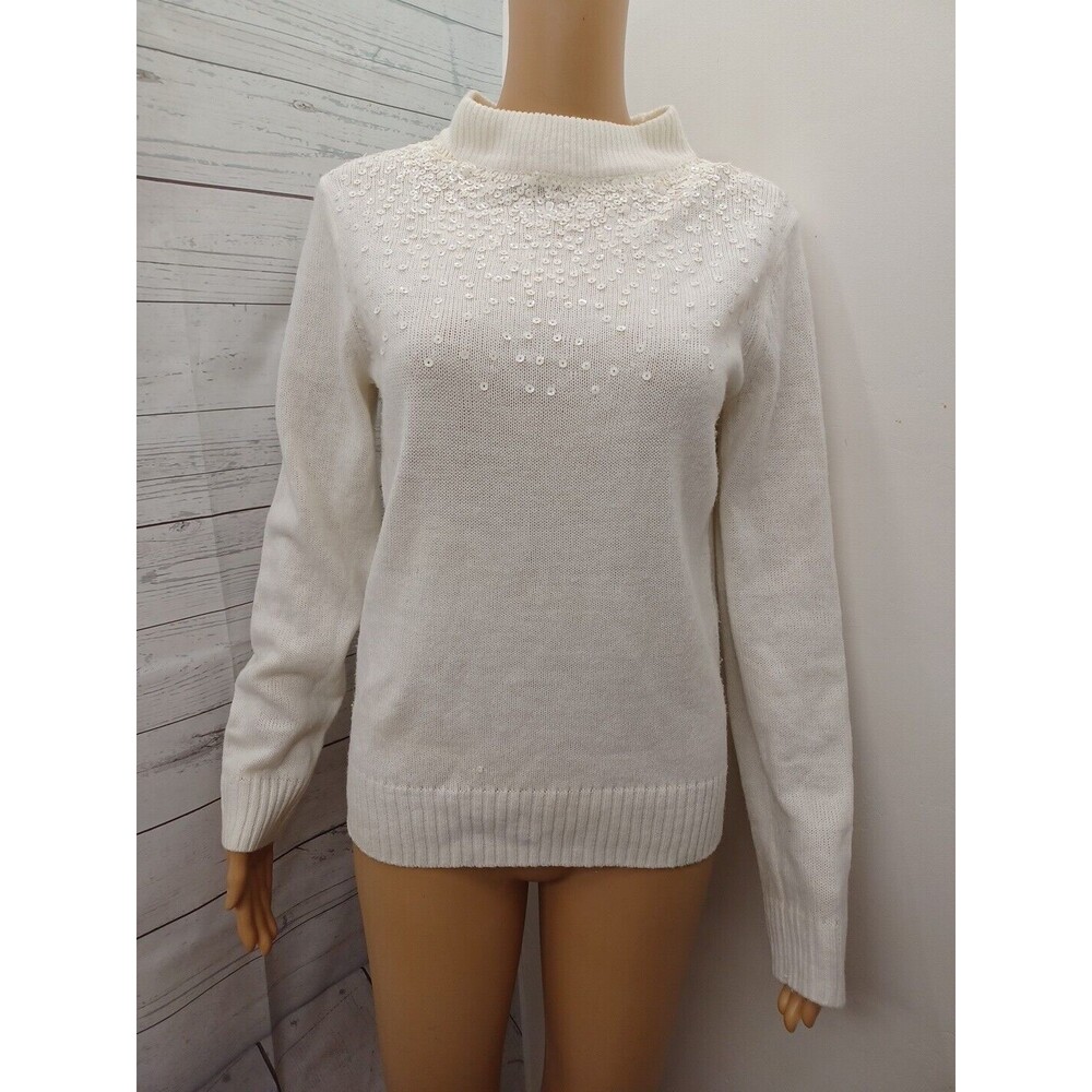 Vintage Juicy Couture Women's White Ivory Sequined Mock neck Sweater Sz M